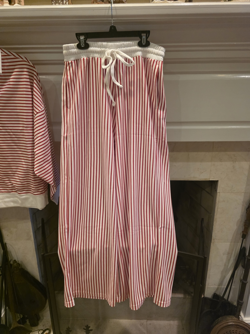 Zenana Outfitters Red & White Striped Wide-Leg Pant And Top Set with Collar - Picture 3 of 5